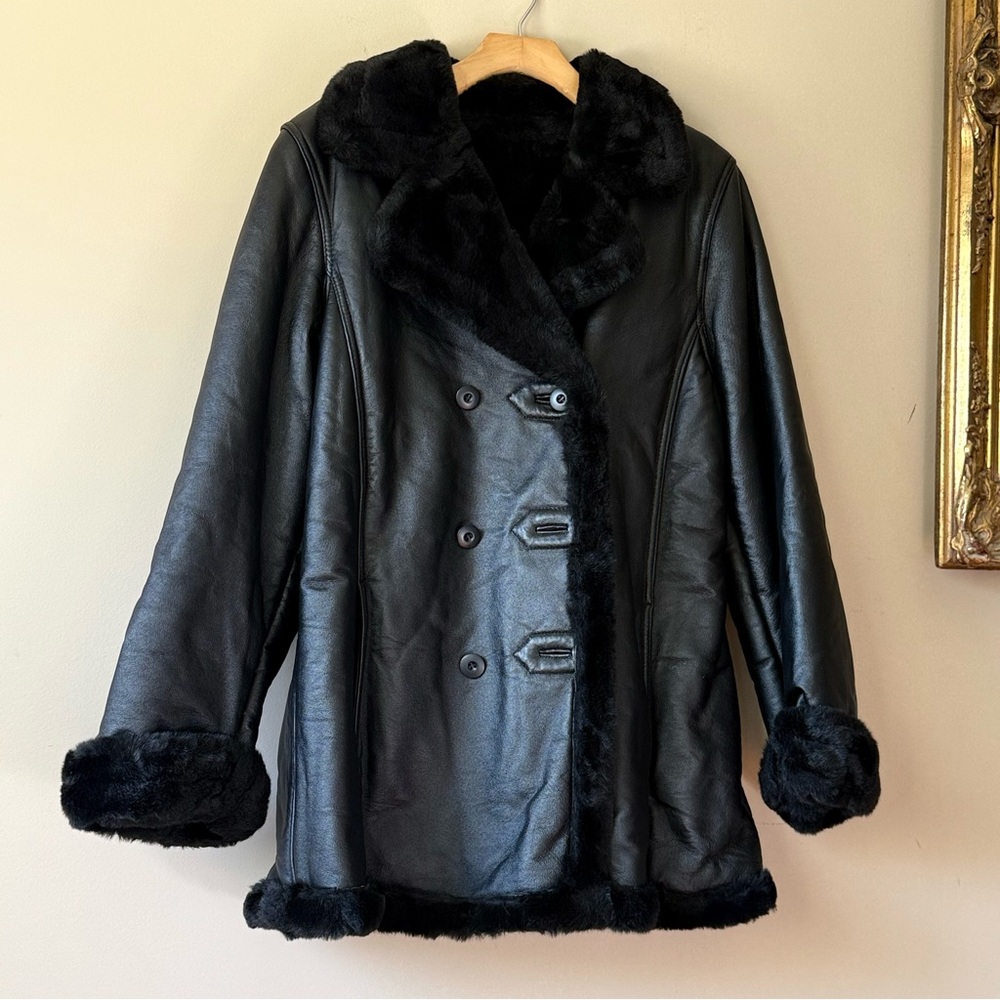 Maxima Dark Leather Jacket with Fur Accents